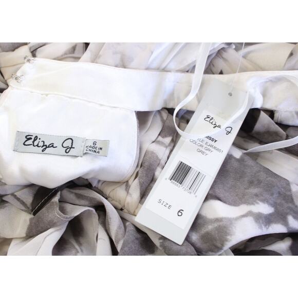 NWT Eliza J Ivory Gray Floral Print Tiered Halter Evening Formal Maxi Dress Sz 6 - Picture 4 of 10